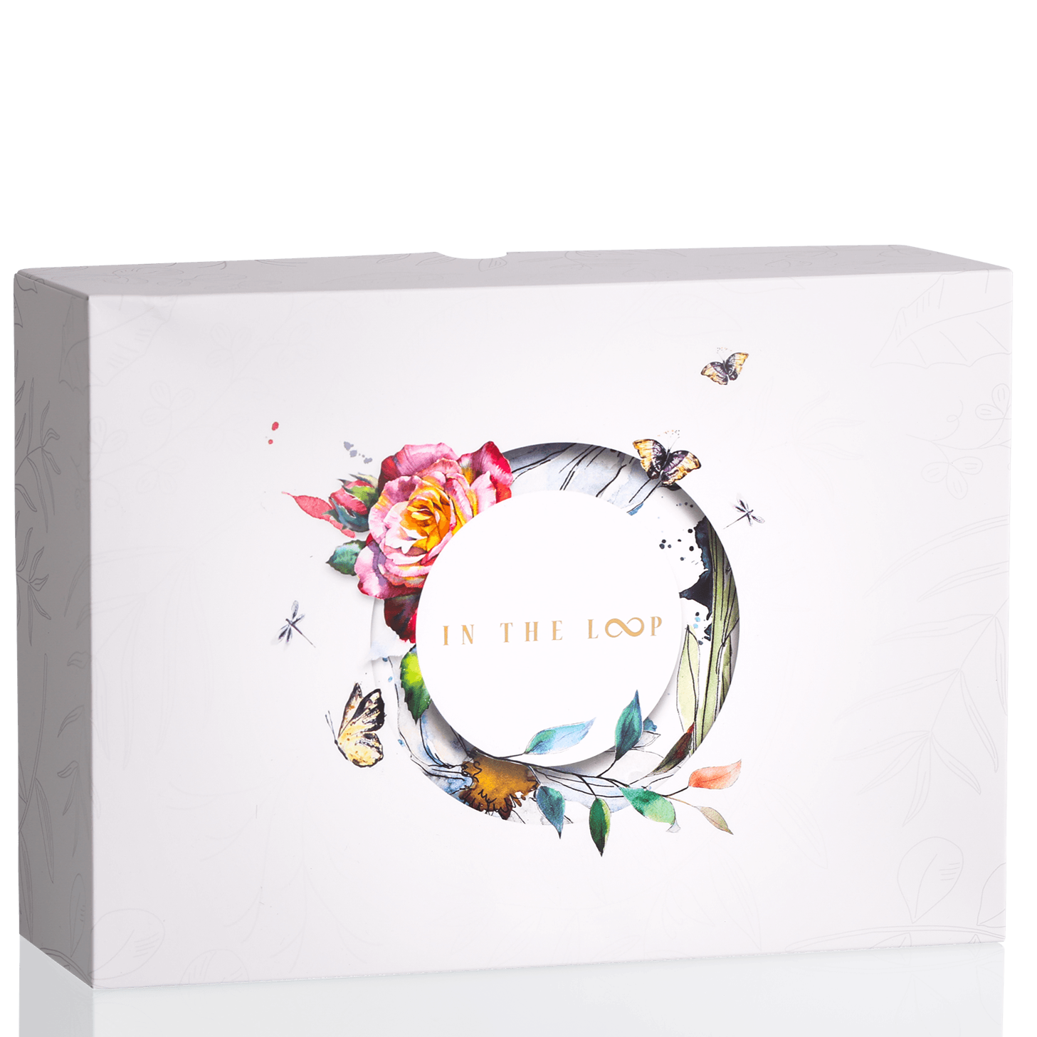 Stunning FSC and recycled card gift box. Pure white with flora and fauna drawings